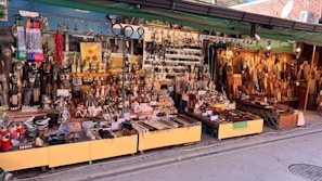Vibrant Indonesian market showcasing a variety of furniture items.
