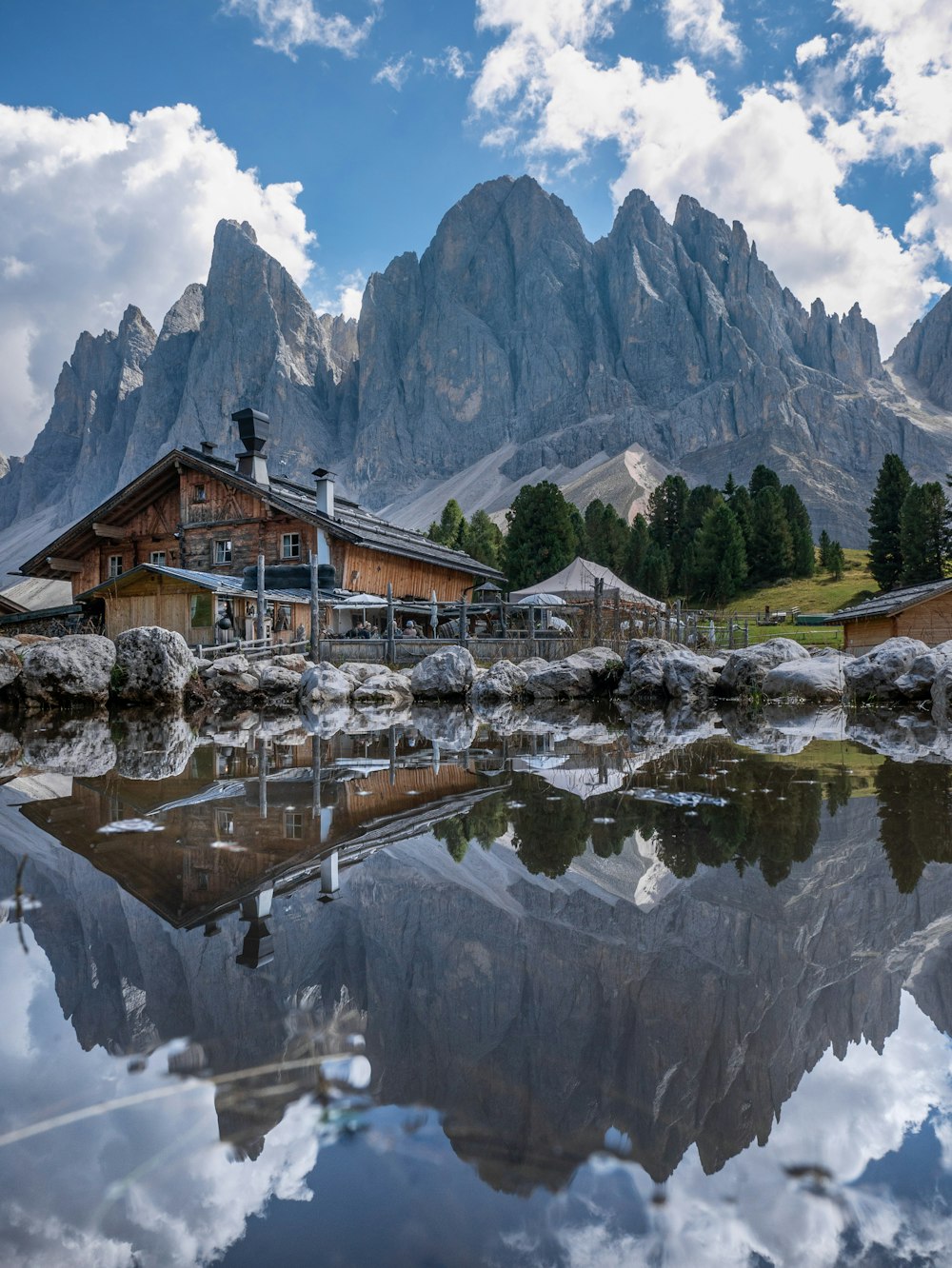 a building with a mountain in the background