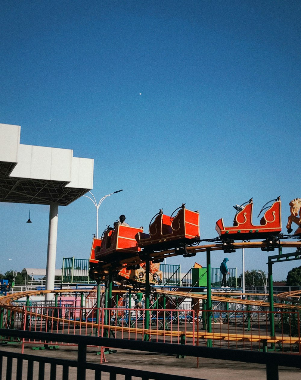 a roller coaster ride at an amusement park