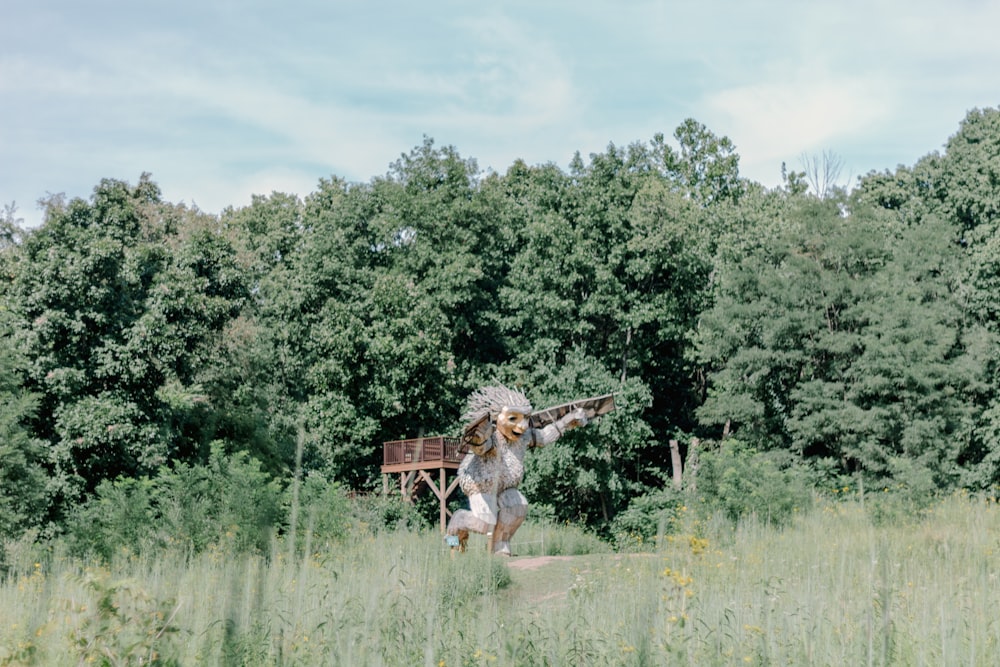 a person in a field with trees in the background