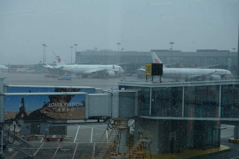 a view of an airport through a window