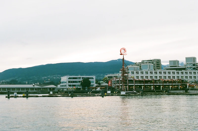 Lonsdale Quay seen from the water, the North Shore mountains behind