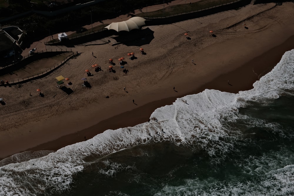 an aerial view of a beach and ocean