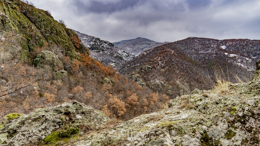 a view of a mountain range with a cloudy sky