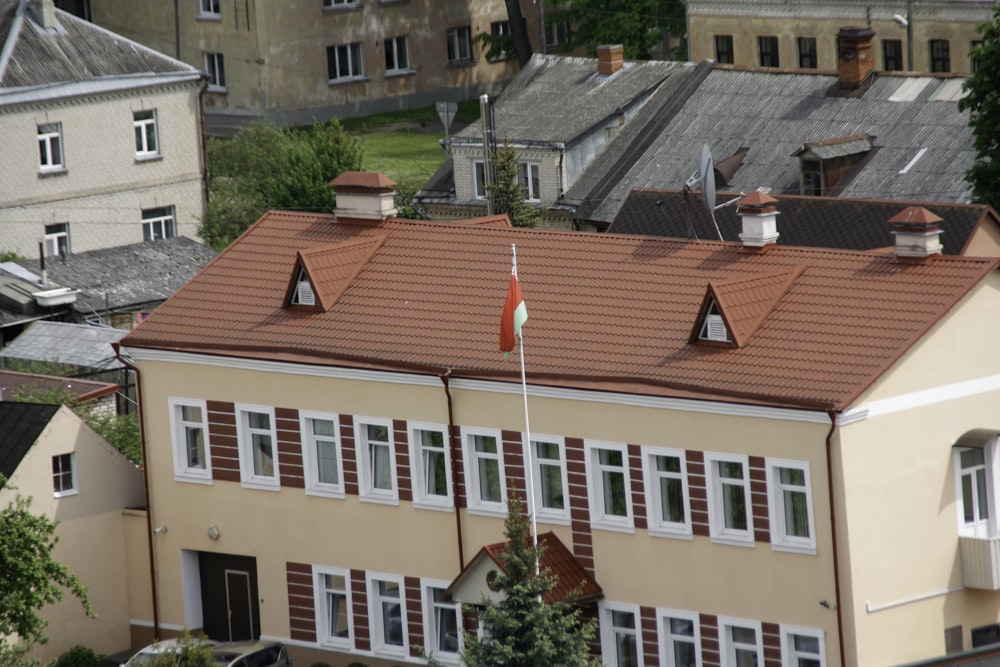 a building with a flag on top of it