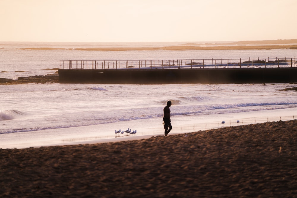 a person standing on a beach next to the ocean