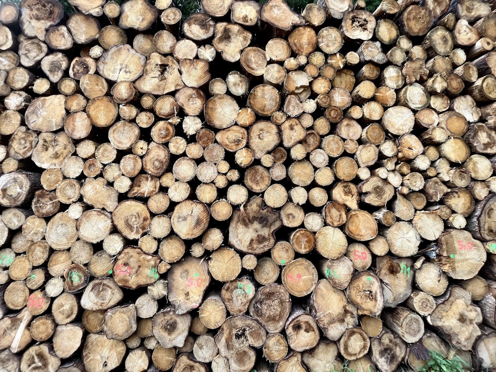 a large pile of logs stacked on top of each other