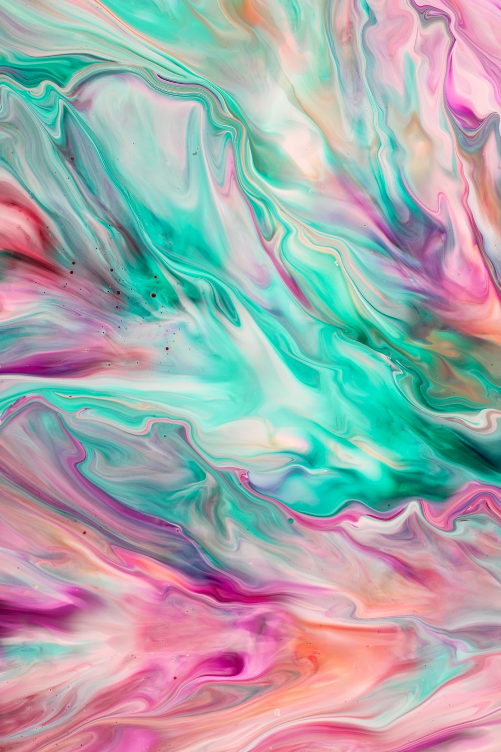an abstract painting with pink, blue, and green colors