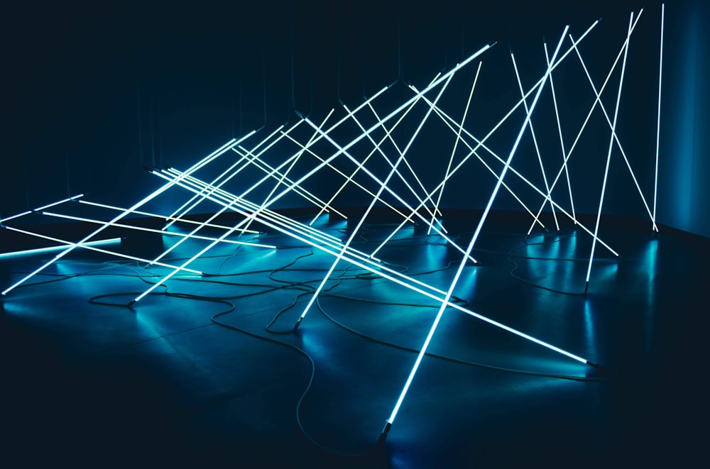 a group of lights that are on a floor
