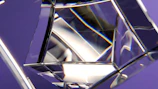Close-up of intricate 3D visualization with thin geometric line accents and architectural reflections.