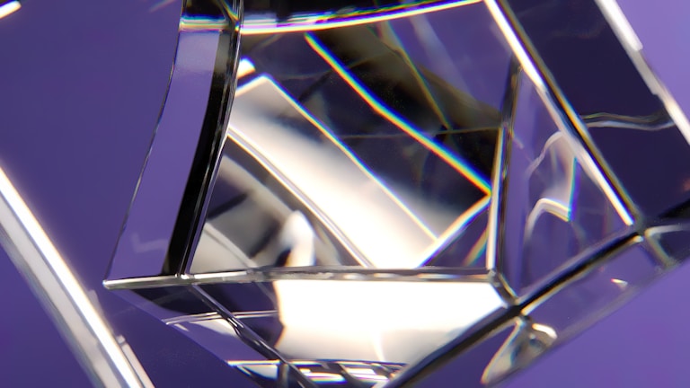 Close-up of a purple geometric shape symbolizing technical innovation.