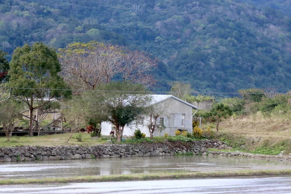 a house sitting next to a body of water