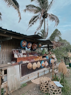 A rustic market stall filled with various pernak-pernik items from Kutai Barat