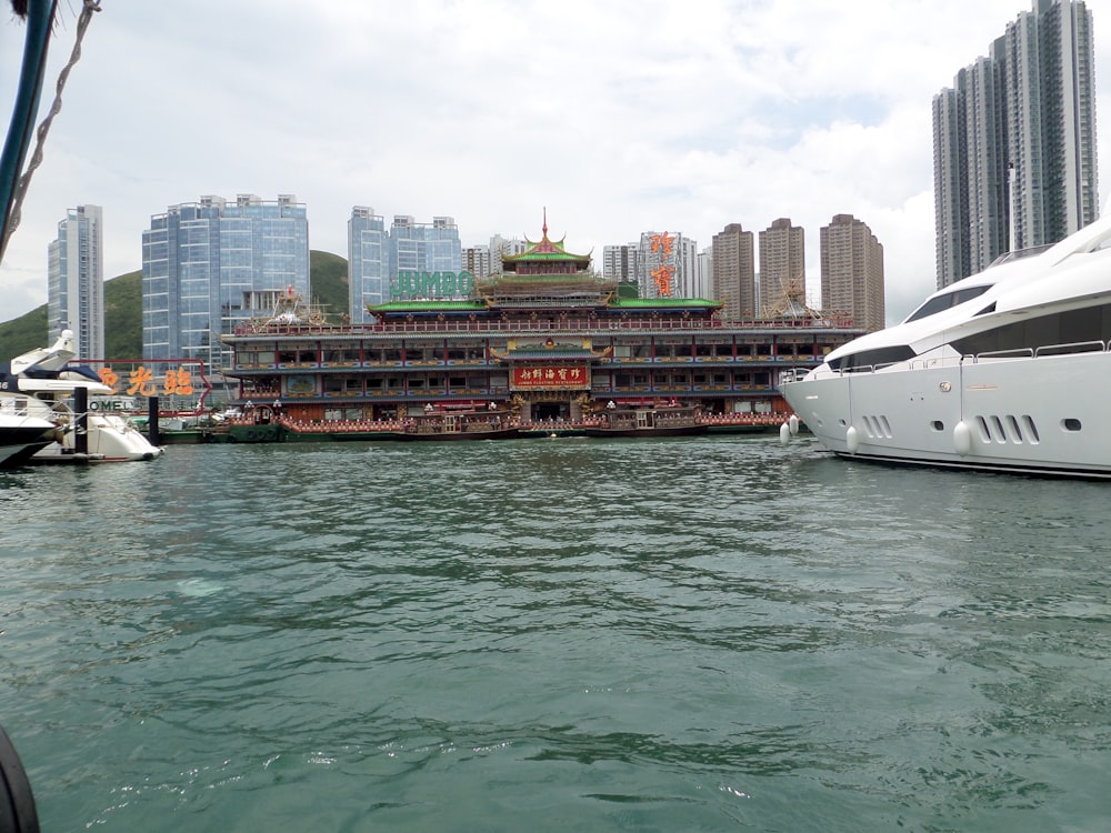 a large white boat in a body of water