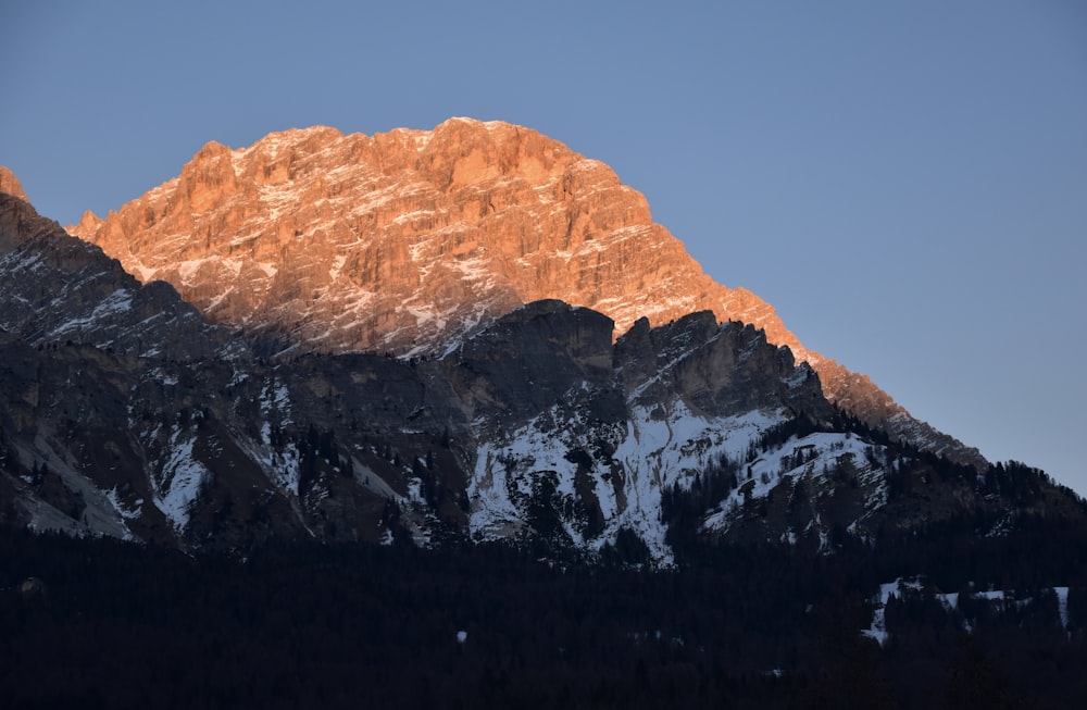 a snow covered mountain with a blue sky in the background