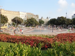 A beautifully designed public square with greenery.