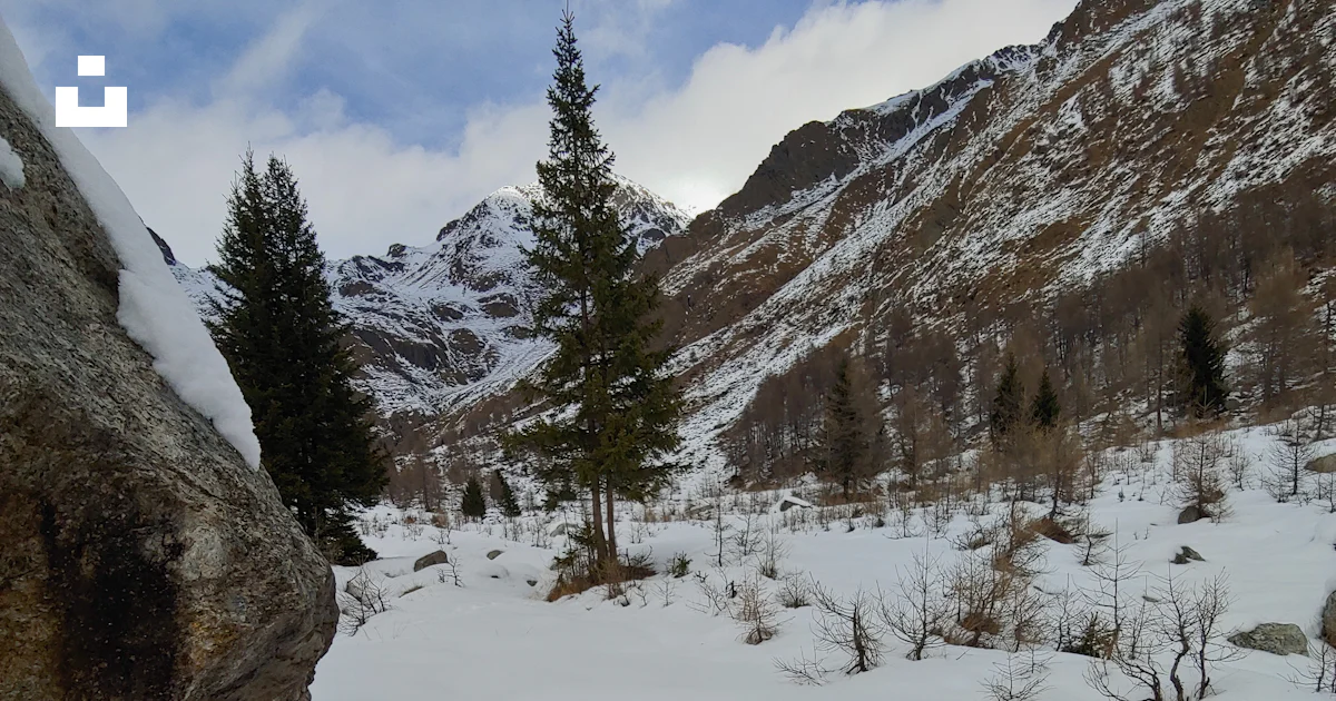 Snow Rumer A stream running through a snow covered valley photo – Free Nature ...