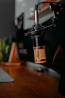 a close up of a microphone on a desk