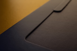 A close-up of a thick, waterproof folder standing upright on a wooden desk with soft natural light highlighting its texture.