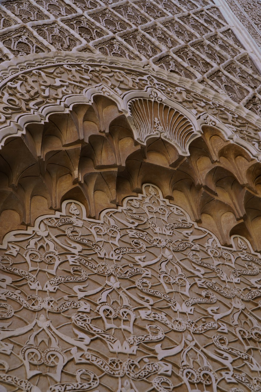 a close up of a building with intricate carvings