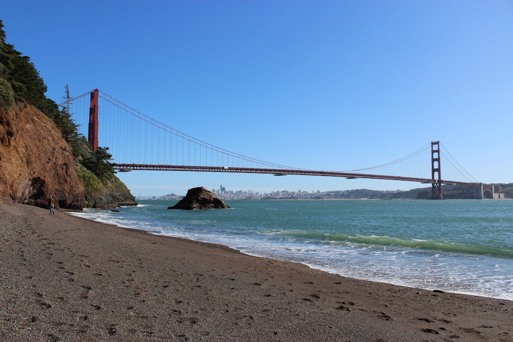 a view of the golden gate bridge from the beach