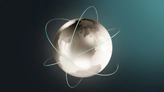 a stylized image of a planet with a ring around it