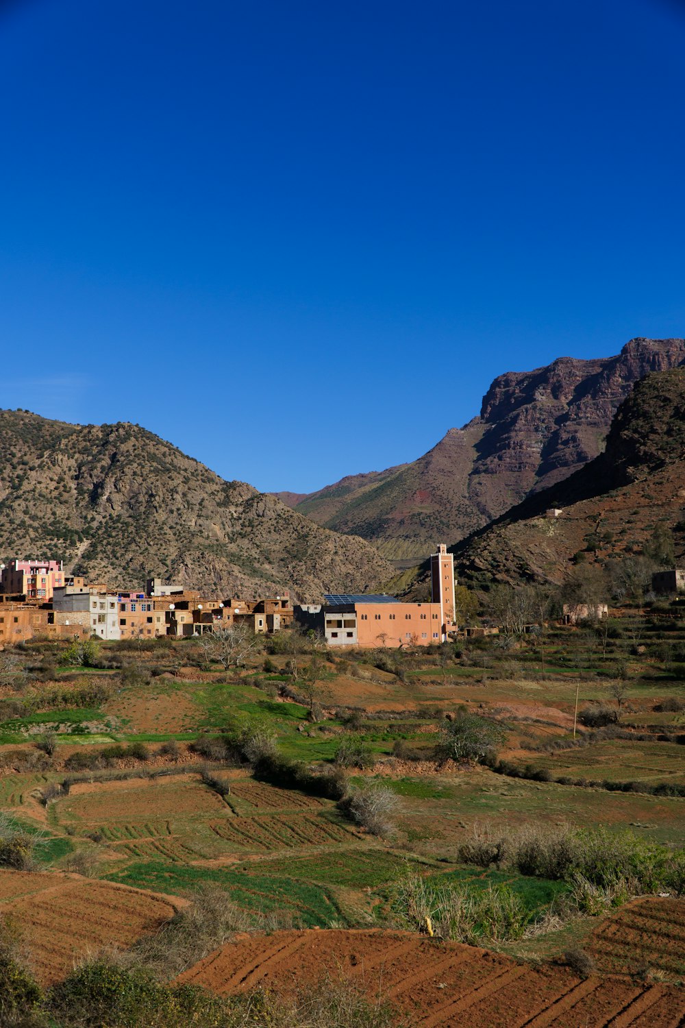 a village in the middle of a mountain range