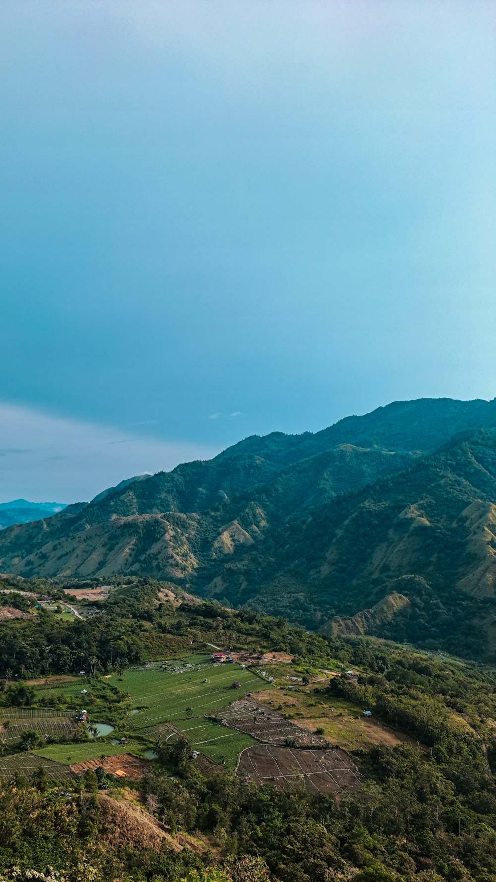 a scenic view of a valley with mountains in the background