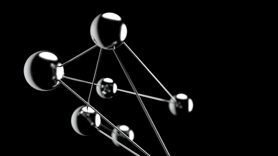 Modèle 3D de structure moléculaire illustrant la précision, la connexion et l’architecture systèmes