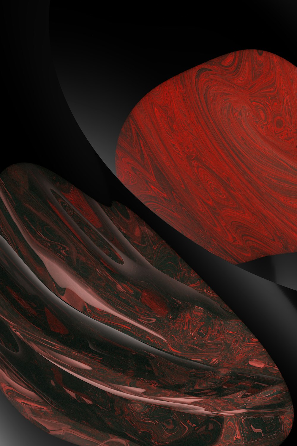 a red and black abstract background with curves