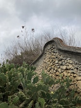A rugged Patagonian landscape with a sturdy gabion wall blending into the natural surroundings.