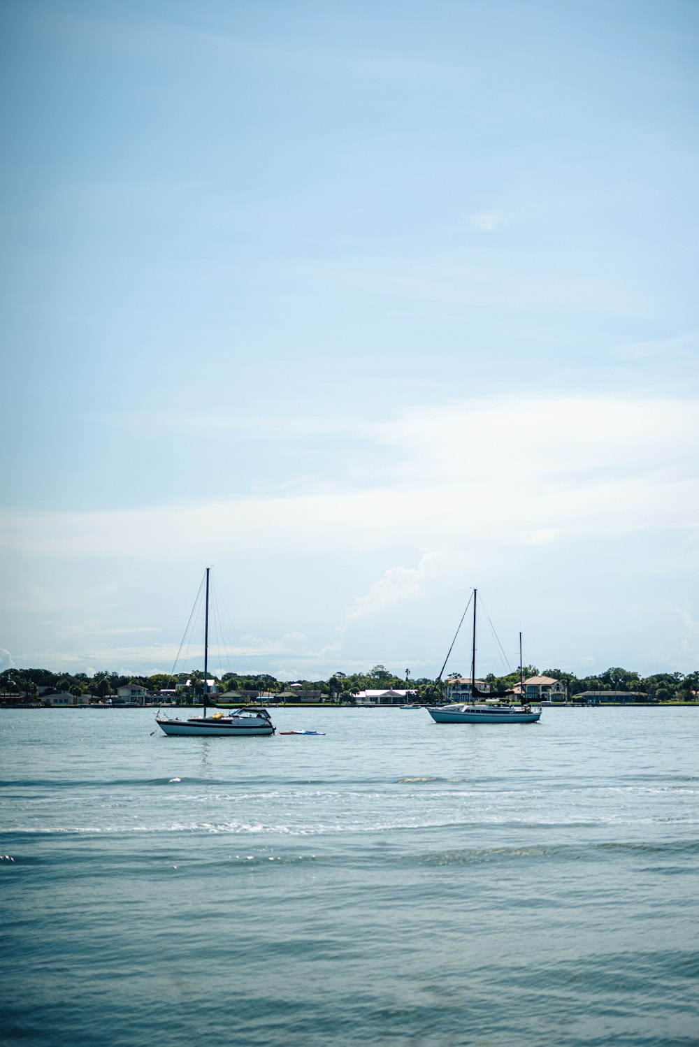 a couple of boats floating on top of a body of water