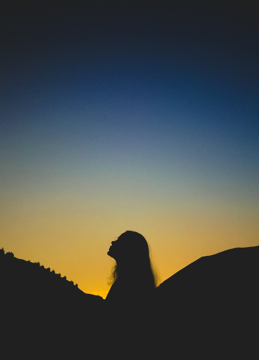 a silhouette of a person sitting on a hill