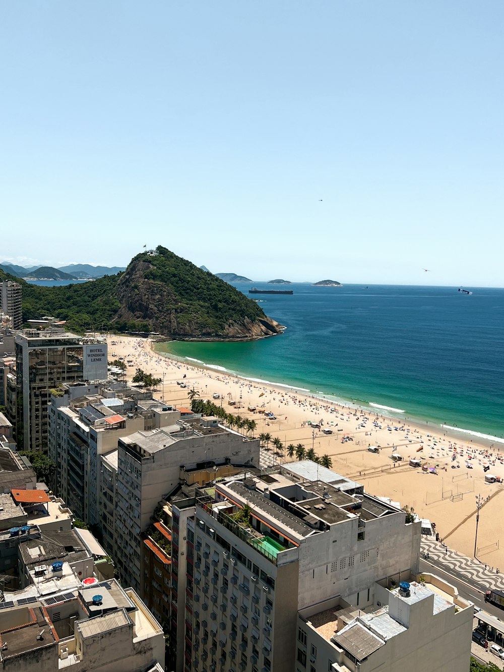 a view of a beach from a high building