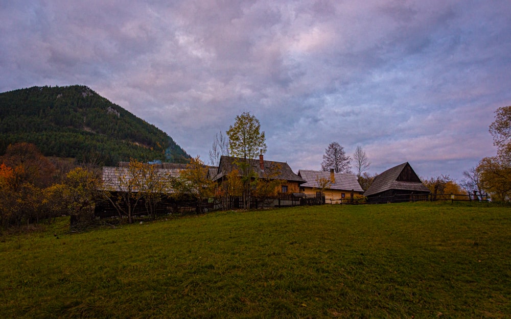 eine große Rasenfläche mit einem Haus darauf