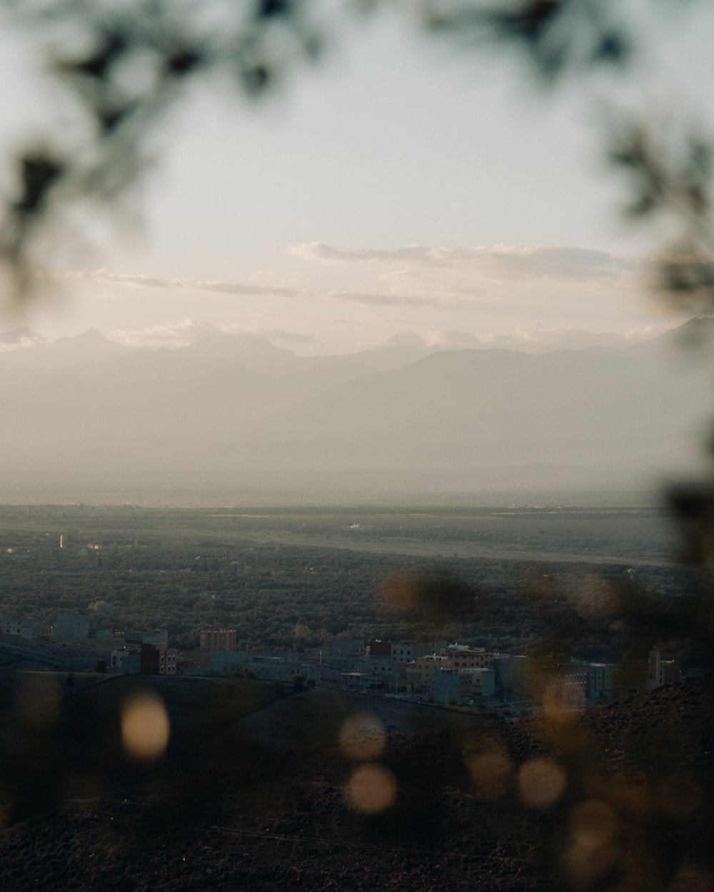 a view of a city with mountains in the distance