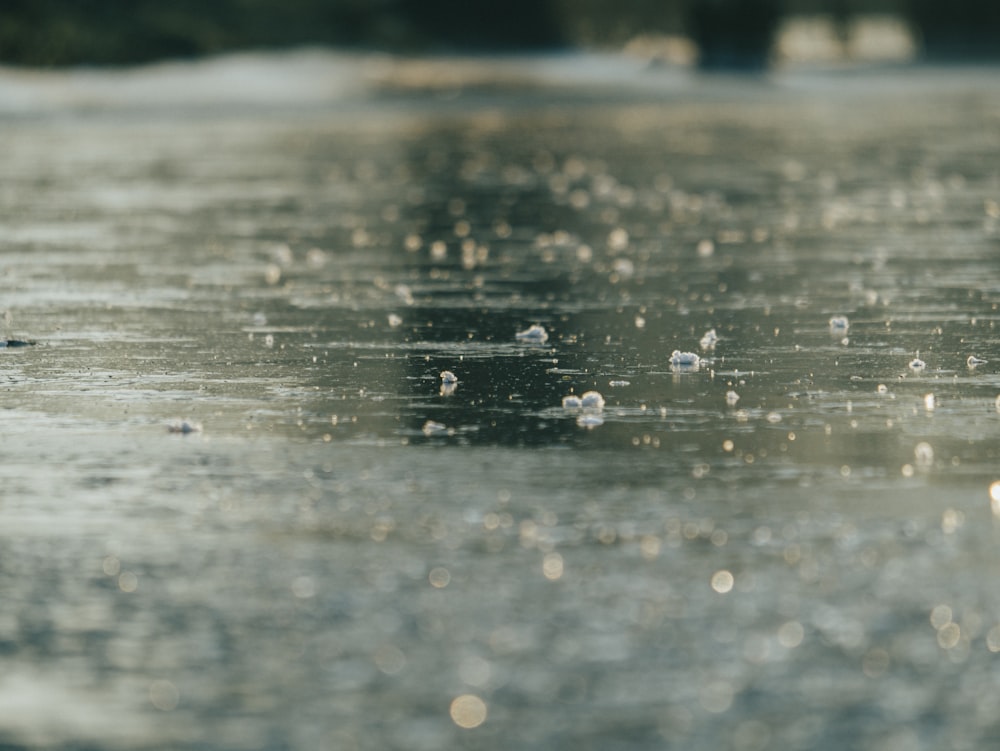 a close up of a wet surface with drops of water
