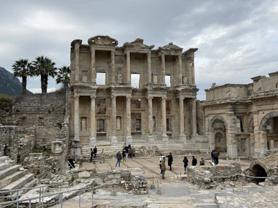 The Library of Celsus at Ephesus, its facade rebuilt from its own stones