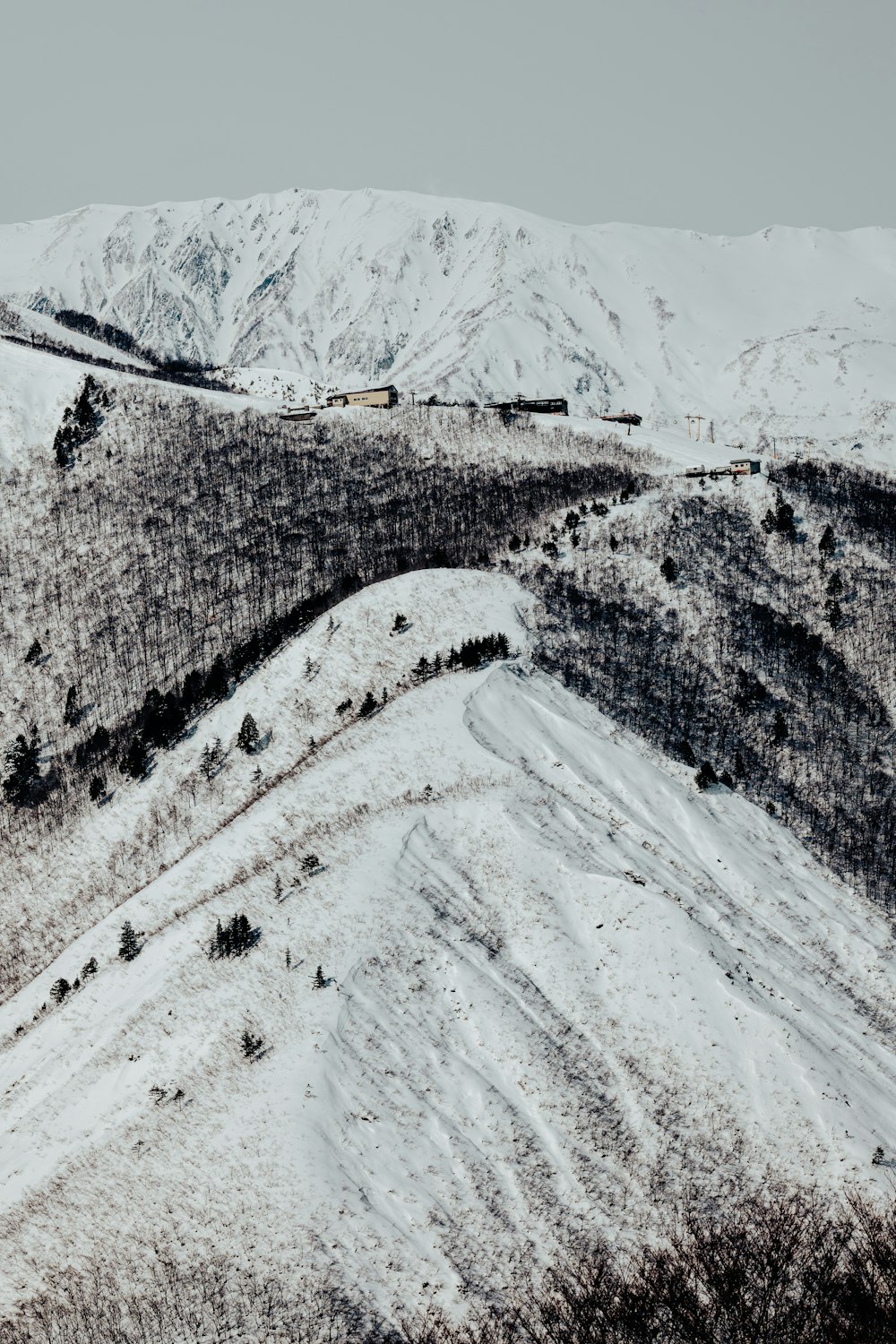 a snow covered mountain with a train on it