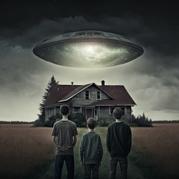 a group of people standing in front of a house
