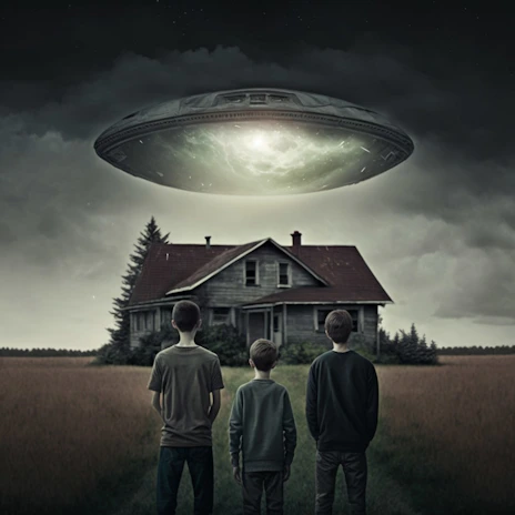 a group of people standing in front of a house