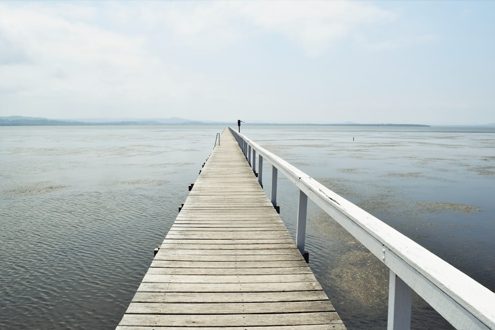 a long pier stretches out into the water