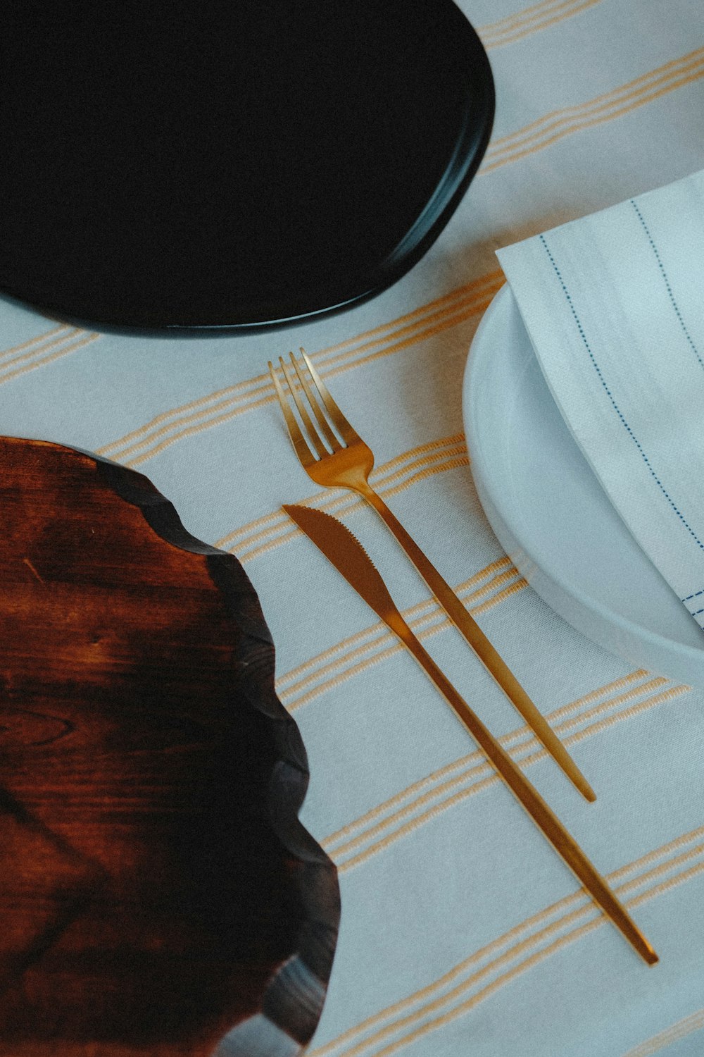 a close up of a table with a plate and a fork