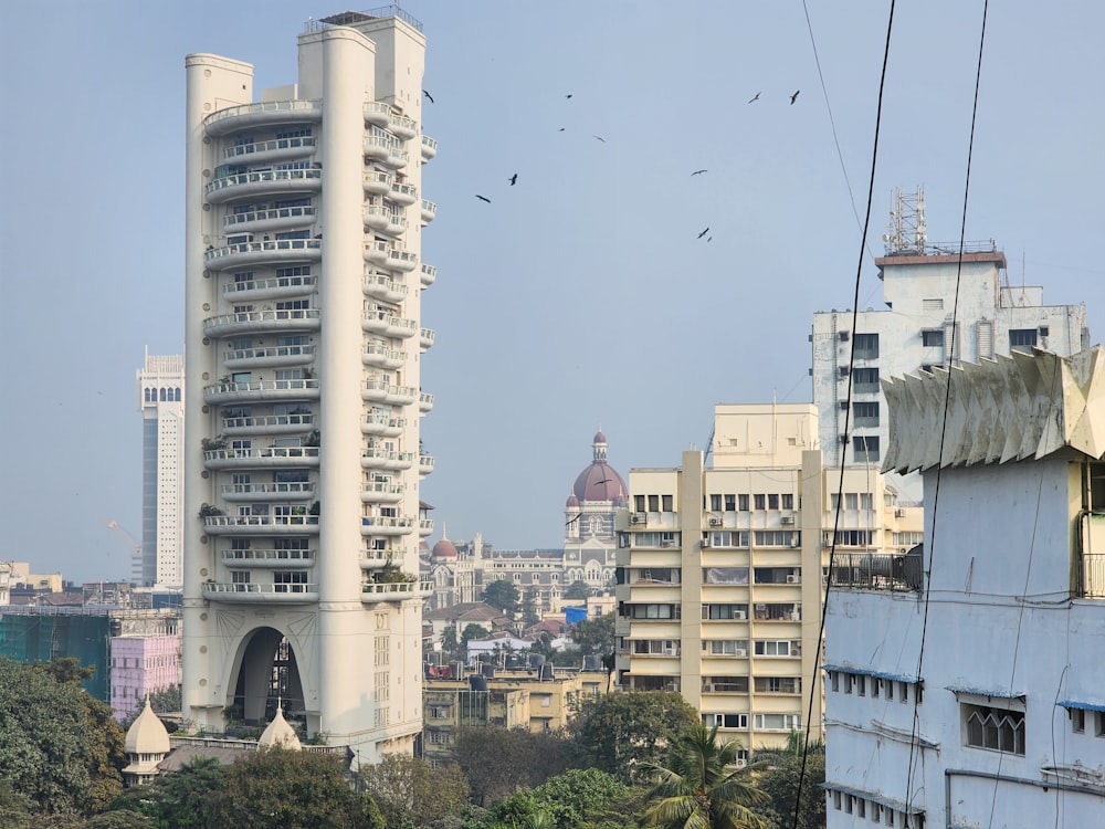 a view of a city with tall buildings