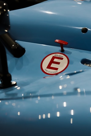 A close-up view of a blue surface featuring a Lifeline fire systems logo in red and white. The area includes a red toggle switch handle nearby, with reflections visible across the glossy surface.