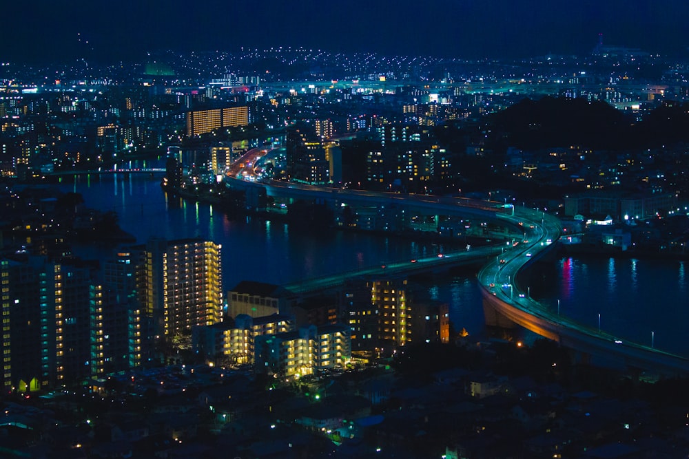 a view of a city at night from a high point of view