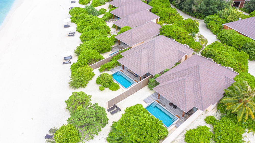 a bird's eye view of a beachfront resort