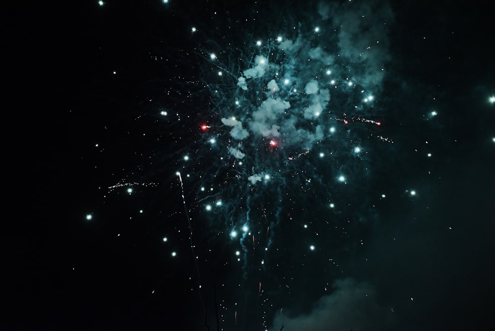 a large fireworks is lit up in the night sky