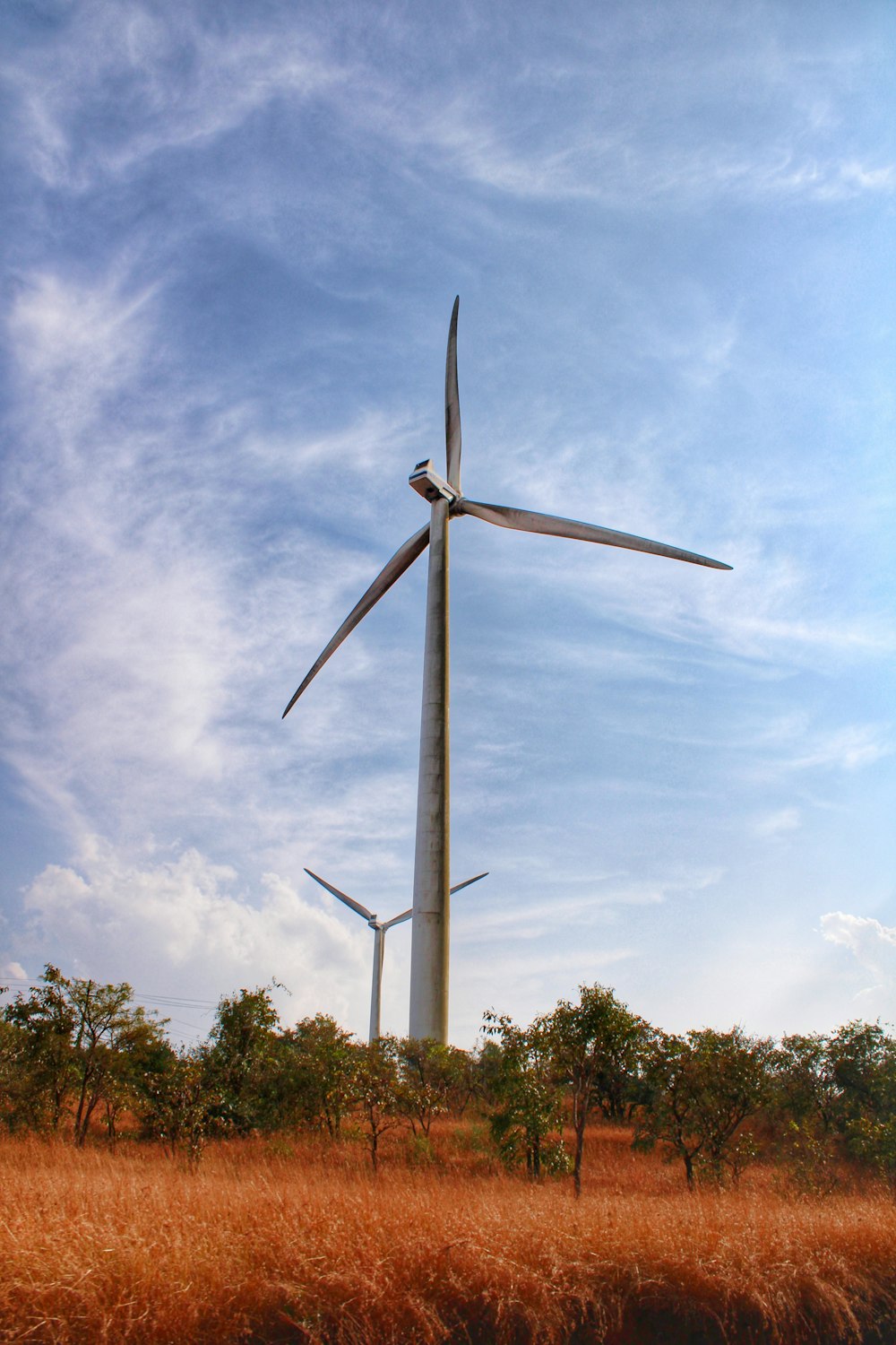 a wind turbine in the middle of a field