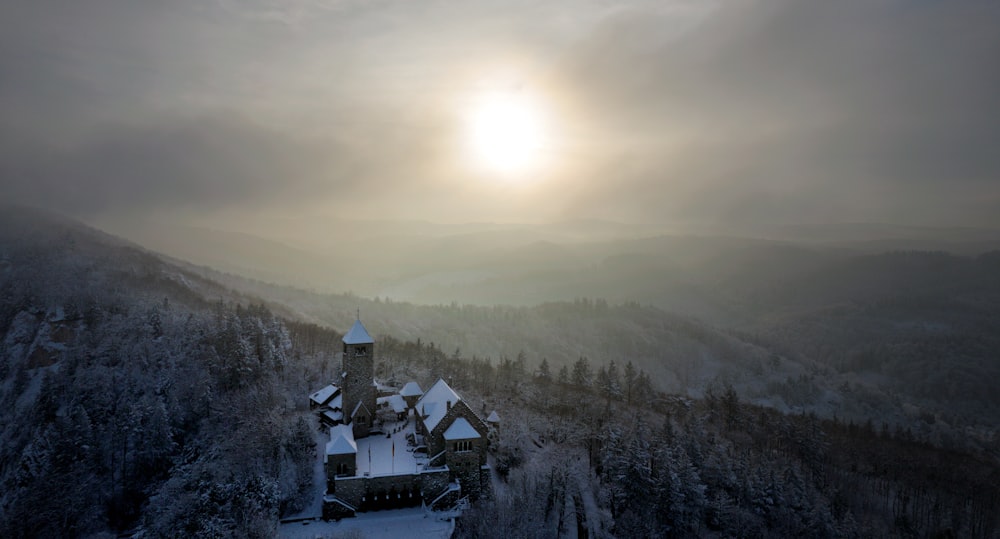 a church in the middle of a snowy mountain